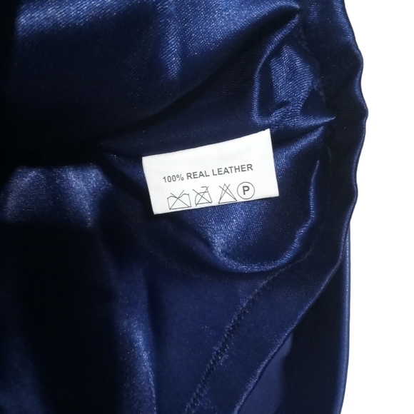 Trina Turk Navy Blue Genuine Leather Shift Dress Short Sleeve Back Zip Mini SZ 6 - Picture 8 of 9